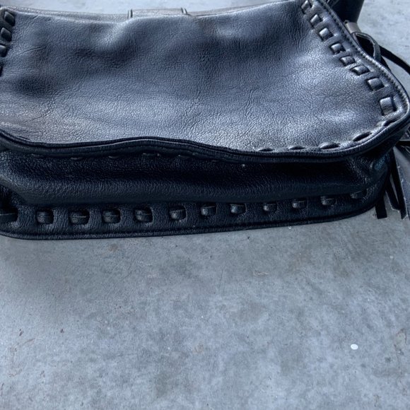 Black Faux Leather Cross Body Purse with Silver and Teal Boho Front with Fringe - Picture 6 of 6